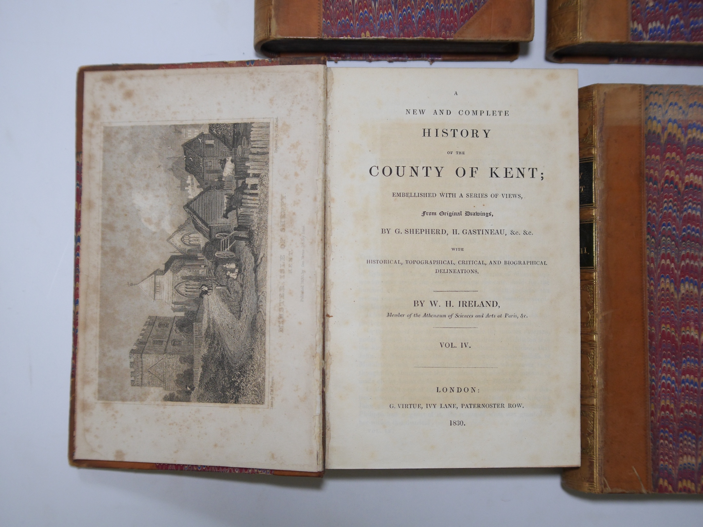 Ireland, W.H. - A New and Complete history of the County of Kent ... 4 vols. pictorial engraved title (vol.1) and printed titles (vols. II-IV), folded map and 124 plates, subscribers list; later 19th cent. half calf and